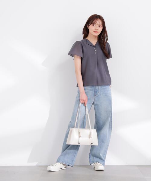 「PROPORTION BODY DRESSING」 半袖ブラウス SMALL ダークグレー レディース_画像7