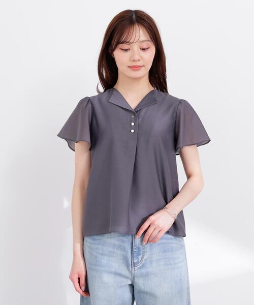 「PROPORTION BODY DRESSING」 半袖ブラウス SMALL ダークグレー レディース_画像8