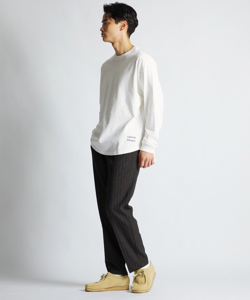 LANVIN en Bleu スラックス ストライプ 2タック イージースラックス