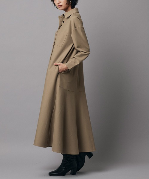 パラスパレス　シャツコート　シャツワンピース SHIPS｜quaranciel:<洗濯機可能>シャンブレー パフ ロング シャツ