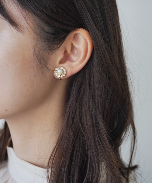 イヤリング フラワー ビジュー×パール イヤリング レディース メンズ  