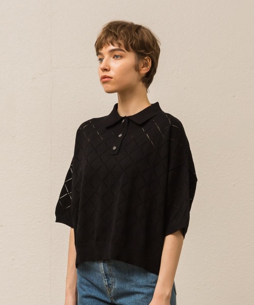 Allumer ポロシャツ ポロ アーガイルオーバーサイズポロシャツ