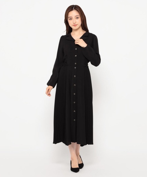 黒いひざ丈ワンピース M ドロストデザインダンボールワンピース-short & regular | 小柄・低