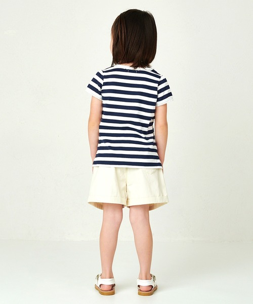 tシャツ シルエットベア半袖ボーダーTシャツ キッズ 子供服 男の子 女の子の画像