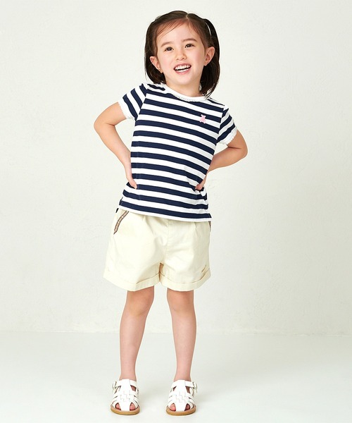 tシャツ シルエットベア半袖ボーダーTシャツ キッズ 子供服 男の子 女の子の画像