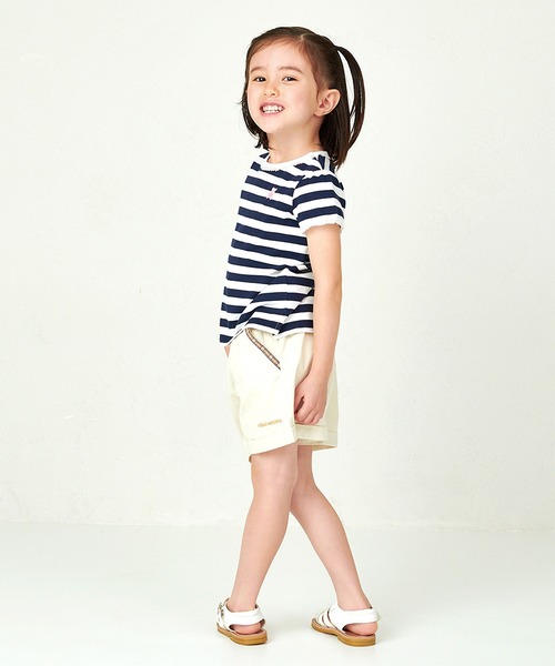 tシャツ シルエットベア半袖ボーダーTシャツ キッズ 子供服 男の子 女の子の画像
