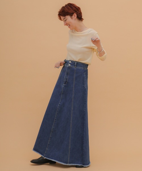 デニムスカート　セレクトショップで購入　おしゃれ Emma（SELECT LEVERY） デニムスカート ホワイトステッチデニム
