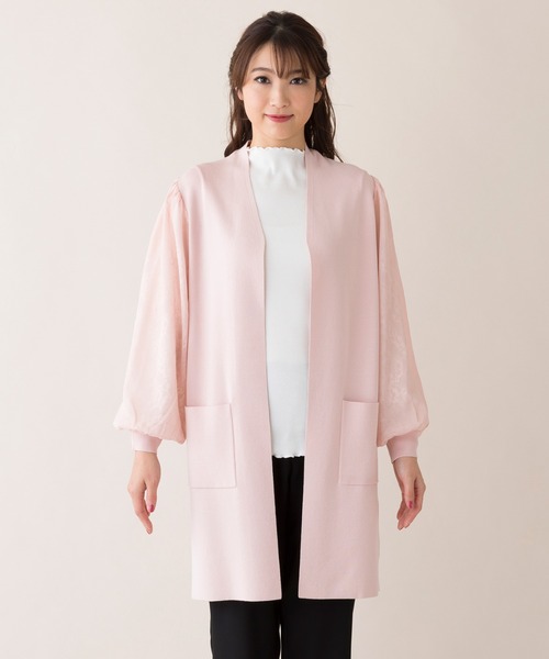 ローズティアラ（Rose Tiara）/レース袖ニットロングカーディガン Rose Tiara（ローズティアラ） ニット セーター レース袖ニットロング