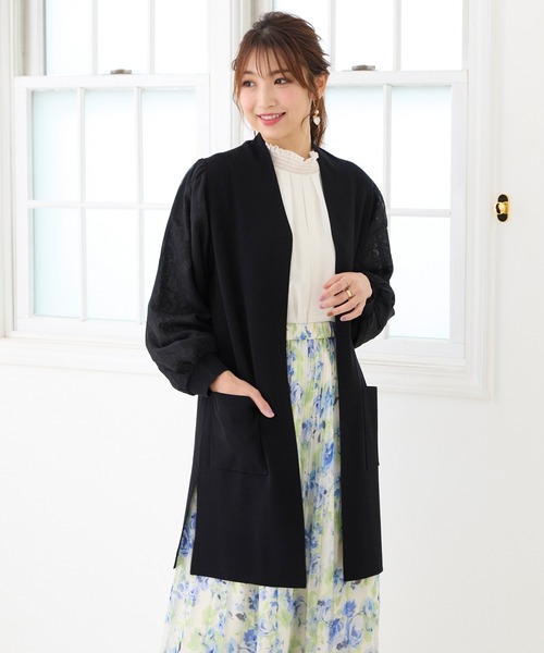 Rose Tiara - 46.L-LL大きいサイズ　ローズティアラ　上品♡体型カバー♡ロングカーディガン Rose Tiara（ローズティアラ） ニット セーター レース袖ニットロング