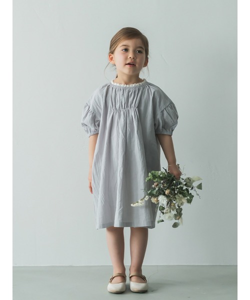 ワンピース 衿レースバイカラーパフスリーブワンピース キッズ  