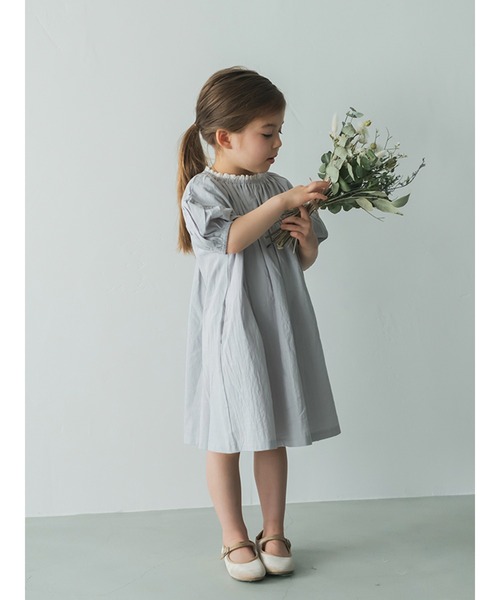 ワンピース 衿レースバイカラーパフスリーブワンピース キッズ  