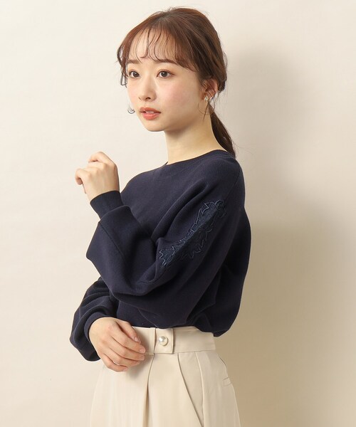 index ニット セーター フラワーシアー刺繍スリーブニット「洗濯