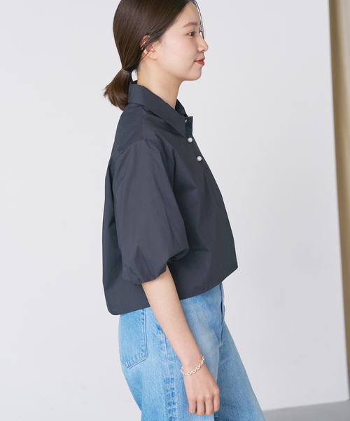 シャツ ブラウス パールボタンプルオーバーシャツ レディース 