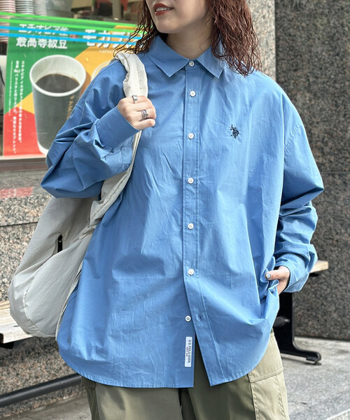 「U.S. POLO ASSN.」 長袖ブラウス X-LARGE ブルー レディース U.S. POLO ASSN. ブラウス シャツ 「U.S. ASSN.」1ポイント刺繍