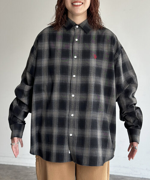 ブラウス シャツ 「U.S. POLO ASSN.」1ポイント刺繍長袖シャツ レディース メンズ U.S. POLO ASSN. ブラウス シャツ 「U.S. ASSN.」1ポイント刺繍