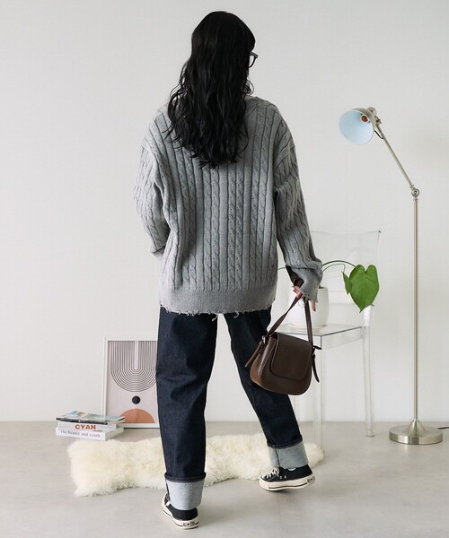 グレー ケーブルニット カーディガン Mサイズ gossip!ロサンゼルス カーディガン ケーブルニットショート