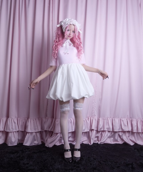 AVENCHUMU ワンピース Back ribbon knit balloon one piece : ZOZOTOWN