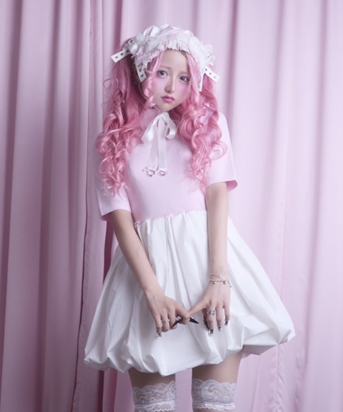 AVENCHUMU ワンピース Back ribbon knit balloon one piece : ZOZOTOWN
