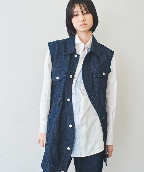 ベスト ジレ 「soduk」wave denim vest レディース : ZOZOTOWN Yahoo