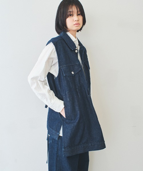 ベスト ジレ 「soduk」wave denim vest レディース : ZOZOTOWN Yahoo
