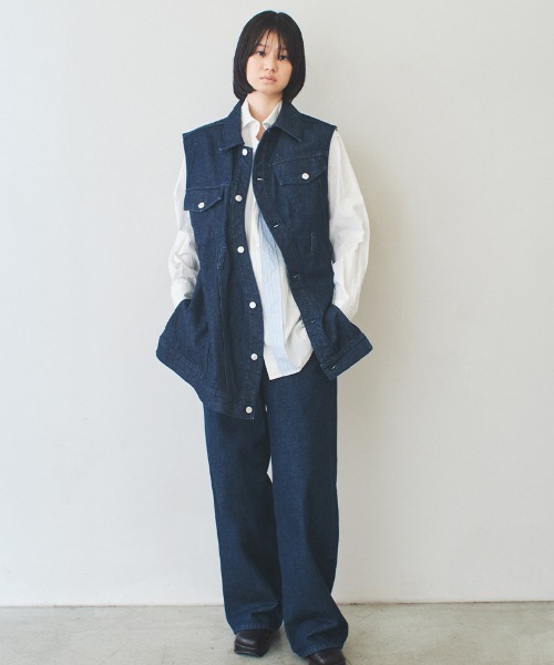 ベスト ジレ 「soduk」wave denim vest レディース : ZOZOTOWN Yahoo