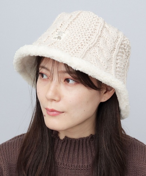 moz（モズ） 帽子 ハット ケーブル編み 裏ボ ニット バケットハット