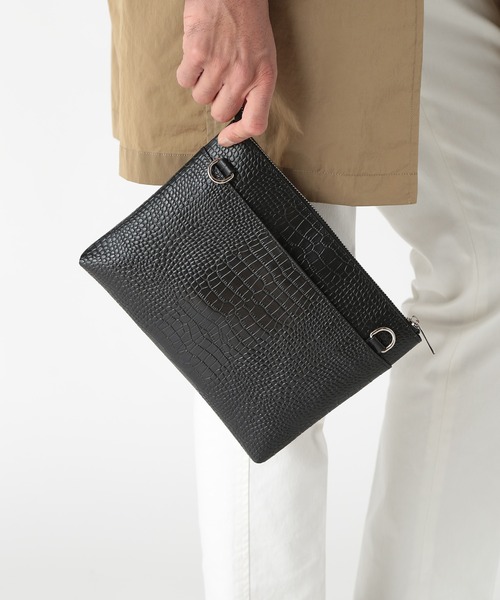 Bibiy クラッチバッグ MEN'S BIGI クラッチバッグ クロコ風レザー横型マルチクラッチ