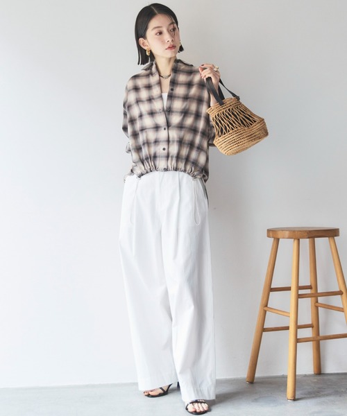 ブラウス シャツ ドロスドチェックシャツ レディース DouDou ブラウス シャツ チェックドロストシャツ レディース
