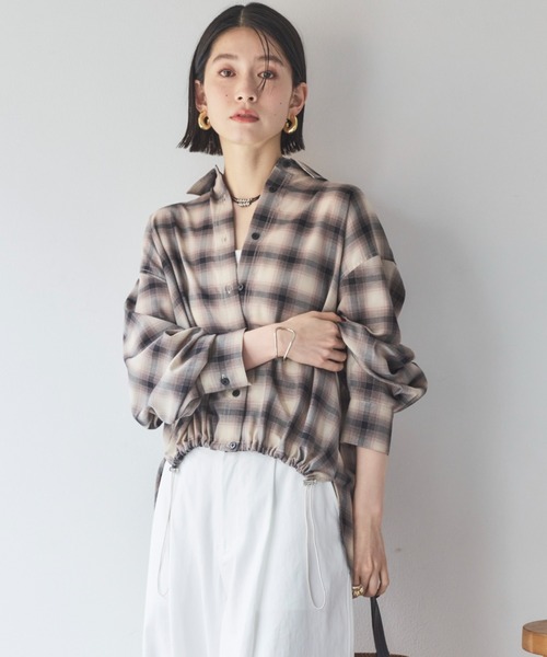 ブラウス シャツ ドロストチェックブラウス レディース DOUX ARCHIVES ブラウス シャツ ドロストチェックシャツ