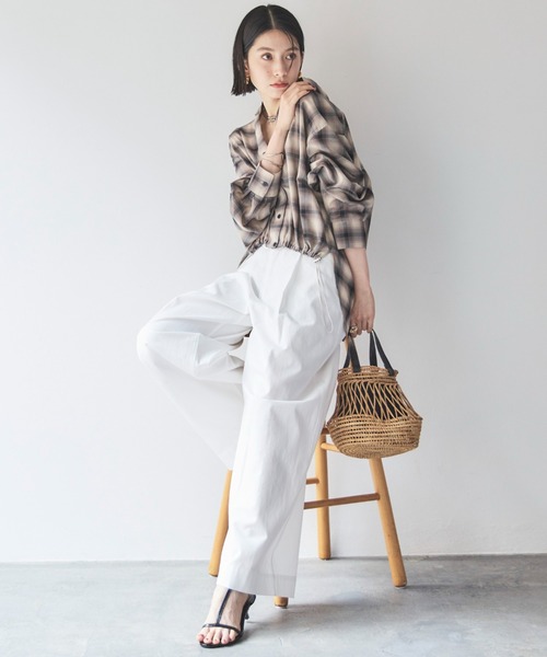 ブラウス シャツ ドロストチェックブラウス レディース DOUX ARCHIVES ブラウス シャツ ドロストチェックシャツ