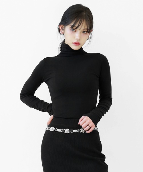 tシャツ テンセルウール混タートルネックカットソー スリムフィット ハイネック ニット タイトニットカットソー レディース レディース