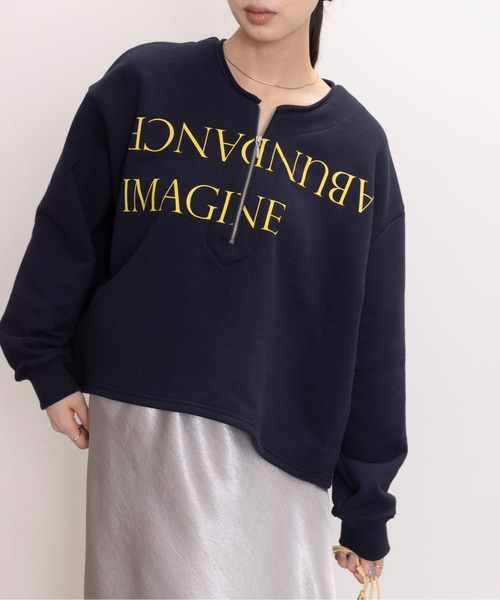 tシャツ テキストプリント ハーフZIPトップス レディース