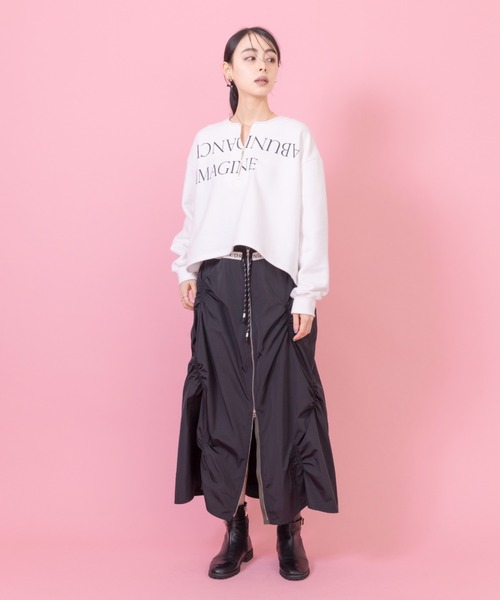 tシャツ テキストプリント ハーフZIPトップス レディース