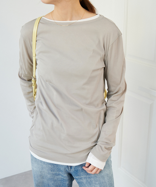 いラインアップ Spick＆Span tシャツ ソフトフライスシアーボートネックTEE トップス
