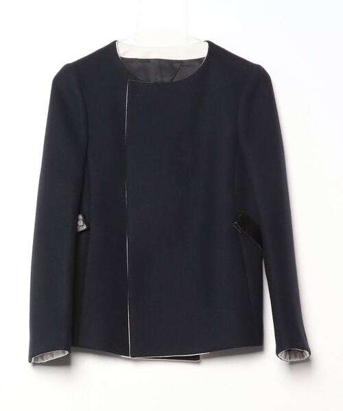 新品 Drawerノーカラージャケット 36 ドゥロワー 紺 DRAWER（ドゥロワー） ノーカラージャケット 36 ネイビー レディース