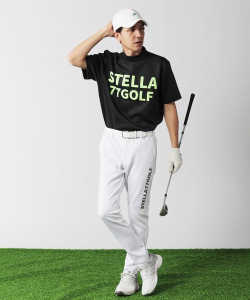 STELLA77GOLF tシャツ 蛍光カラーゴルフモックネック半袖T メンズ
