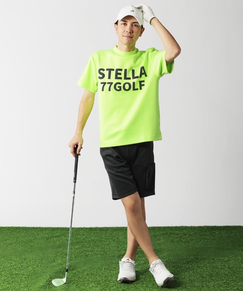 STELLA77GOLF tシャツ 蛍光カラーゴルフモックネック半袖T