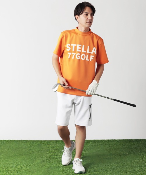 STELLA77GOLF tシャツ 蛍光カラーゴルフモックネック半袖T