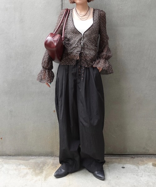 ワイドパンツ パンツ ボリュームラフパンツ レディースの画像