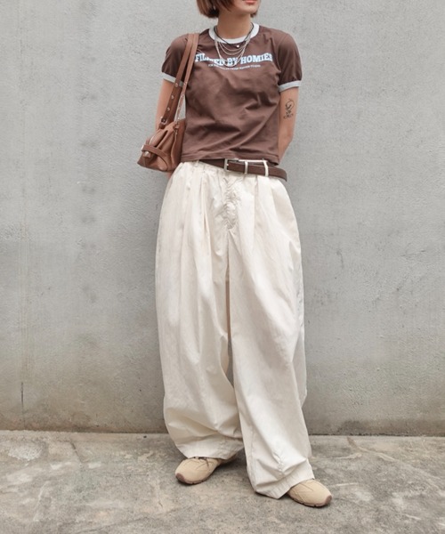 ワイドパンツ パンツ ボリュームラフパンツ レディースの画像
