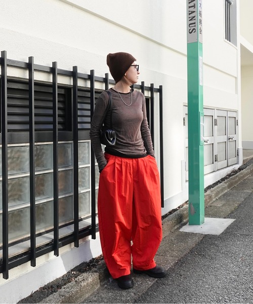 ワイドパンツ パンツ ボリュームラフパンツ レディースの画像