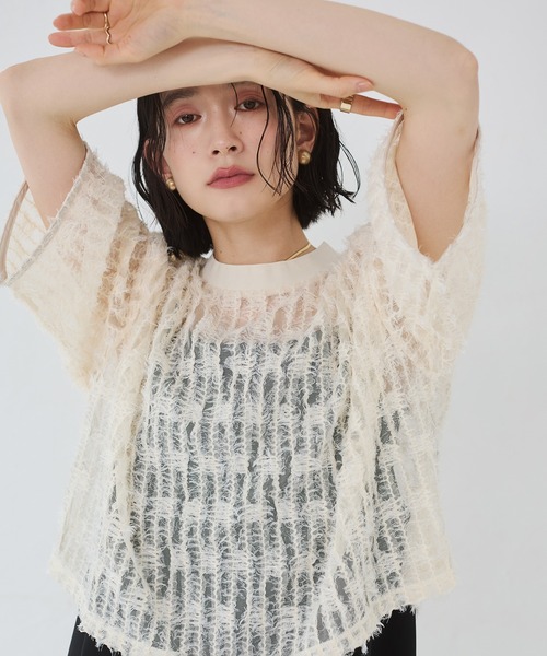 roughlow airy fringe sheertops白 フリンジトップス airy fringe sheer tops(mint)ご注文から1週間前後で発送