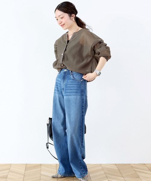 バックボタンシャツ レディース シャツブラウス アプリコットシャツ フリルブラウス かジュアルブラウス トップス 普段着 フレアスリーブ ルーズ かわいい Aletta vita ブラウス シャツ ドットボタンバックフリルシアー