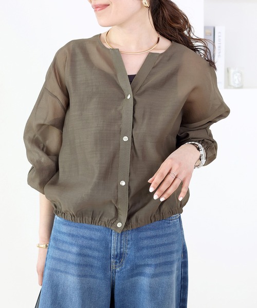 Aletta vita ブラウス シャツ ドットボタンバックフリルシアー