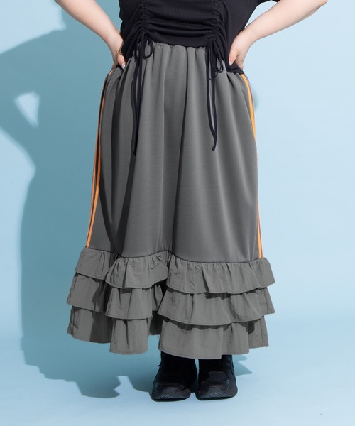 AD2015 サイドフリルポリエステルジャージスカート 黒　プリーツ プリーツスカートパンツ | レディースファッション通販 - DHOLIC