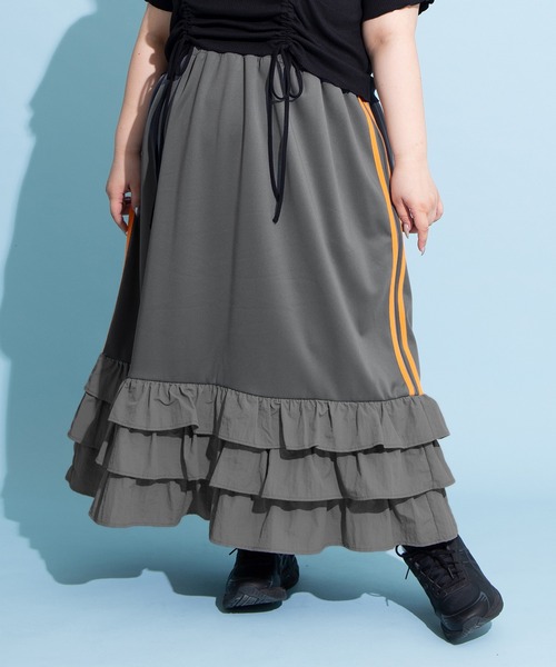 新品☆プニュズ☆フリルティアードジャージロングスカート☆ネイビー☆4サイズ フリルティアードジャージロングスカート（スカート）｜PUNYUS