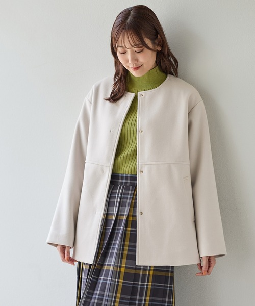 「Honeys」 「GLACIER」ノーカラーコート LL ベージュ レディース_画像6