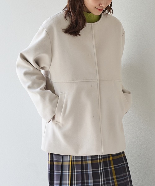 「Honeys」 「GLACIER」ノーカラーコート LL ベージュ レディース_画像8