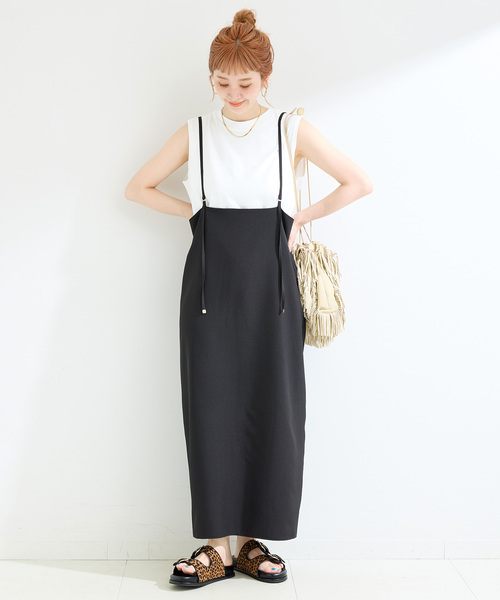 レディース キャミソールワンピース トップス 2点セット c3512 ツインセット》刺繍シアートップス×キャミワンピース【洗濯機