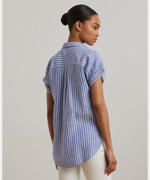 RALPH LAUREN 新品ストライプパフスリーブブラウス　パープル　US4 パープル（紫）系 Ralph Lauren(ラルフローレン) ブラウス